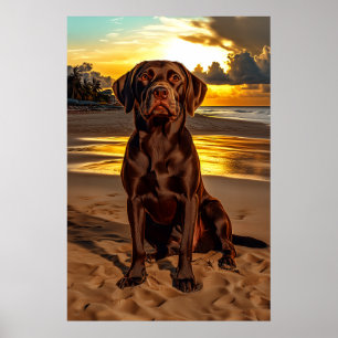 Poster Labrador au chocolat au coucher du soleil