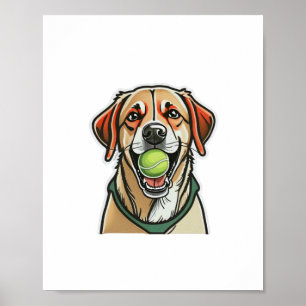 Poster Labrador chien mordant balle de tennis dans sa bou