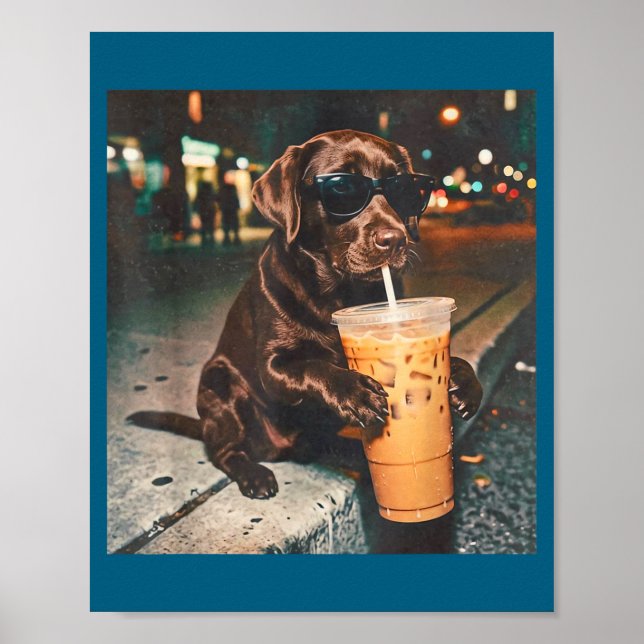 Poster Labrador chocolat drôle buvant des amateurs de caf (Devant)