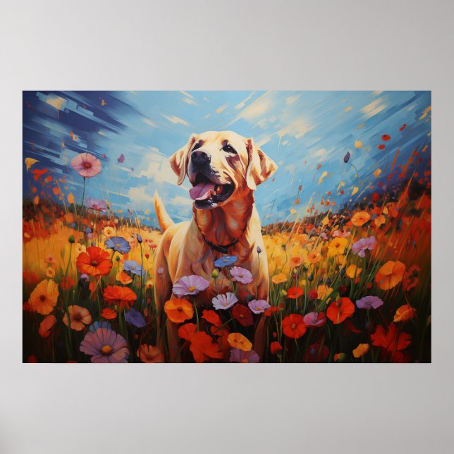 Poster Labrador en fleurs (Devant)