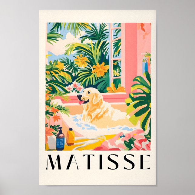 Poster Labrador In Bathbath, Matisse Style Chig Art Print (Devant)