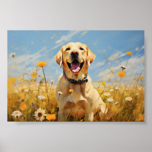 Poster Labrador jaune en fleurs