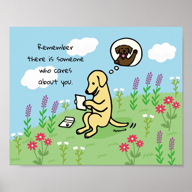 Poster Labrador jaune et lettre que quelqu'un prend soin (Devant)