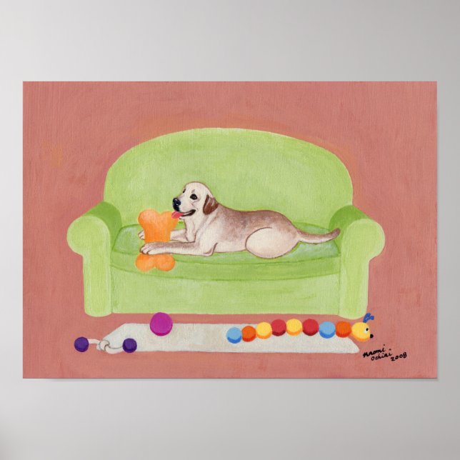 Poster Labrador Jaune sur l'oeuvre de Green Canch (Devant)