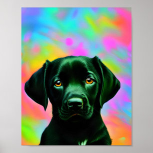 Poster Labrador noir assis devant un coloré