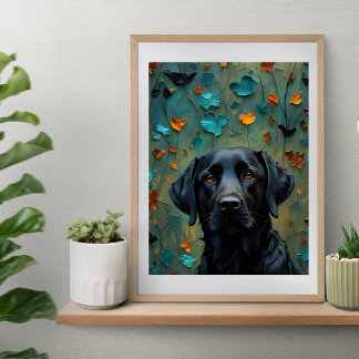 Poster Labrador noir en Feuille