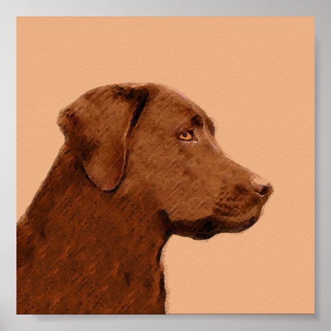 Poster Labrador Retriever (Chocolat) Peinture - Chien Art (Devant)