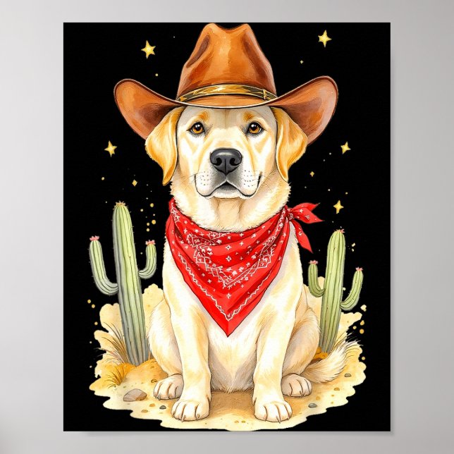 Poster Labrador Retriever Cowboy Dog Western Llabrador Co (Devant)