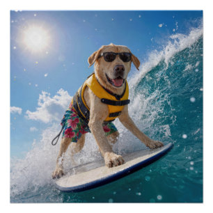 Poster Labrador Retriever faisant du surf