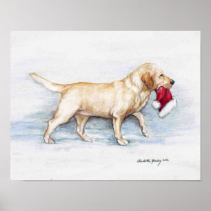 Poster Labrador Retriever portant le chapeau du Père Noël