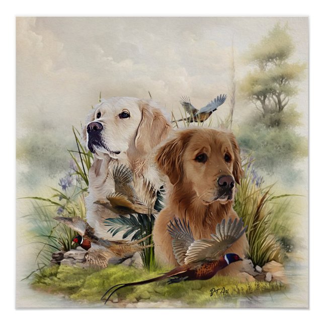 Poster Labrador Retrivers avec faisan, Art (Devant)