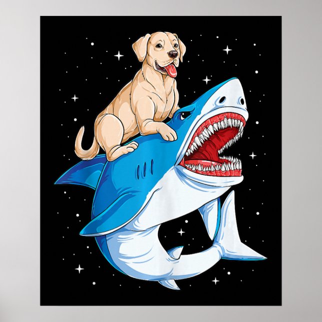 Poster Labrador Riding Shark, Jawsome Cadeaux Amoureux de (Devant)