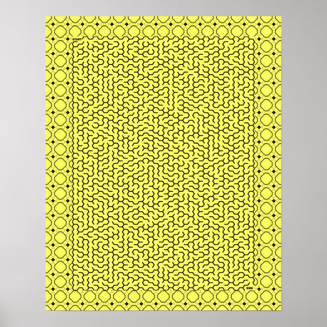 Poster Labyrinthe hexagonal jaune (Devant)