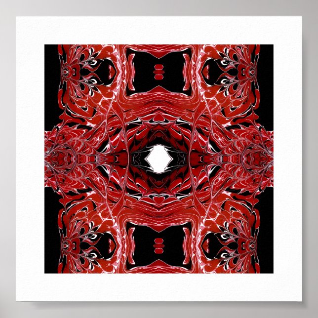 Poster Labyrinthine Abstract Red Black White Fluid Art (Devant)