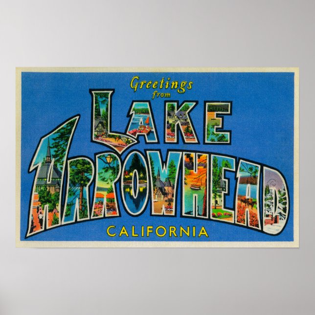 Poster Lac Arrowhead, Californie - Scènes de grandes lett (Devant)