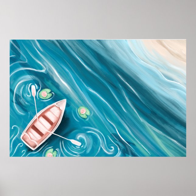 Poster Lac Avec Baleines Et Lilly Pads Peinture À L'Huile (Devant)