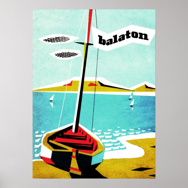 Poster Lac Balaton, bateau de pêche sur la côte, Hongrie (Devant)