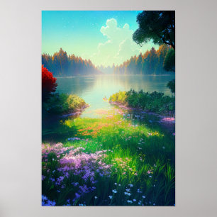 Poster Lac caché au coeur de la forêt