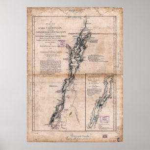 Poster Lac Champlain Lake George Crown Point Map (1776)