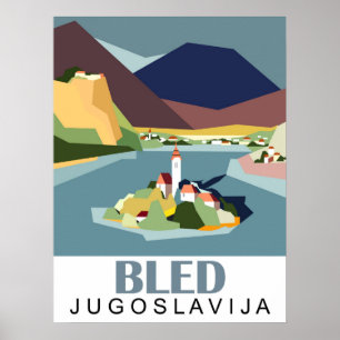 Poster Lac de Bled, Yougoslavie, Slovénie, voyage vintage