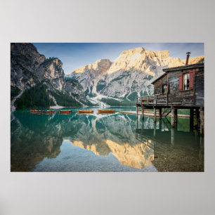 Poster Lac de Braies dans les Dolomites en Italie