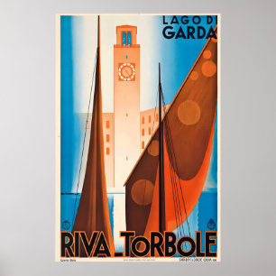 Poster Lac de Garde Nago–Torbole Italie Voyage Rétro