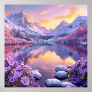 Poster Lac de montagne au lever du soleil