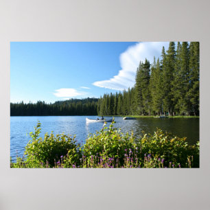 Poster Lac de montagne, Canoë, Fleur sauvage