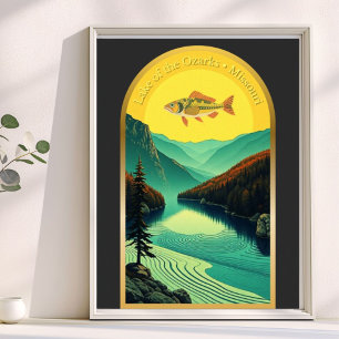 Poster Lac des Ozarks Missouri paysage poisson rétro