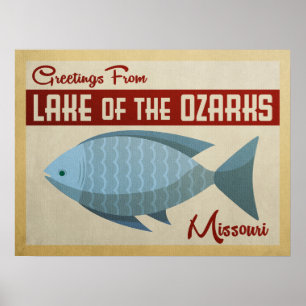 Poster Lac du Vintage voyage de poissons d'Ozarks