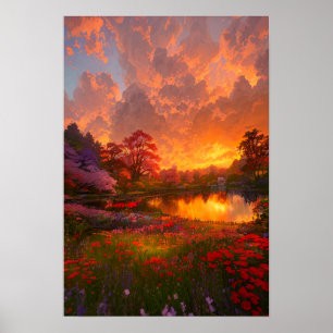 Poster Lac Golden Sunset