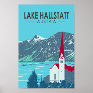 Poster Lac Hallstatt Autriche Voyage Art Vintage