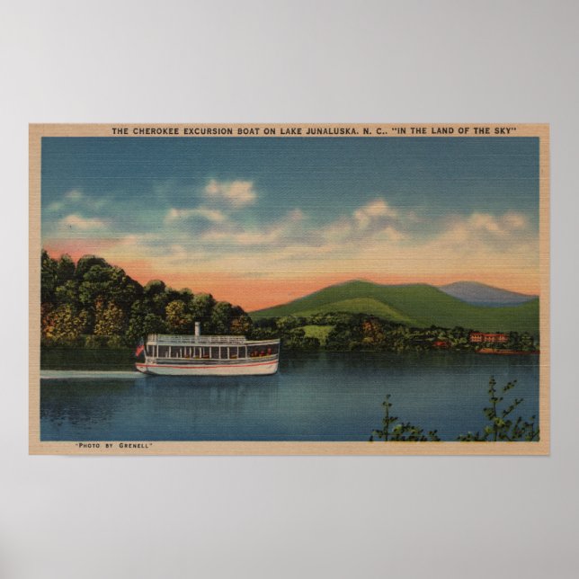 Poster Lac Junaluska, NC - Vue du Cherokee Boat (Devant)
