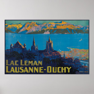 Poster Lac Leman Lausanne Ouchy, Suisse Vintage voyage