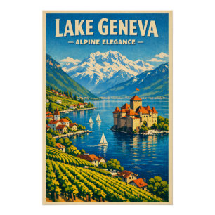 Poster Lac Léman, Suisse, dans un style rétro classique