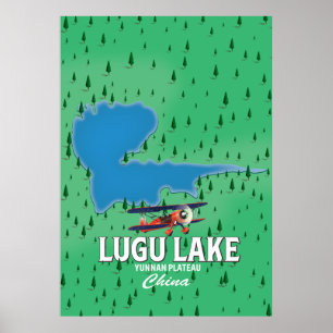 Poster Lac Lugu, plateau du Yunnan, Carte de la Chine