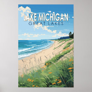 Poster Lac Michigan Voyage Art Vintage
