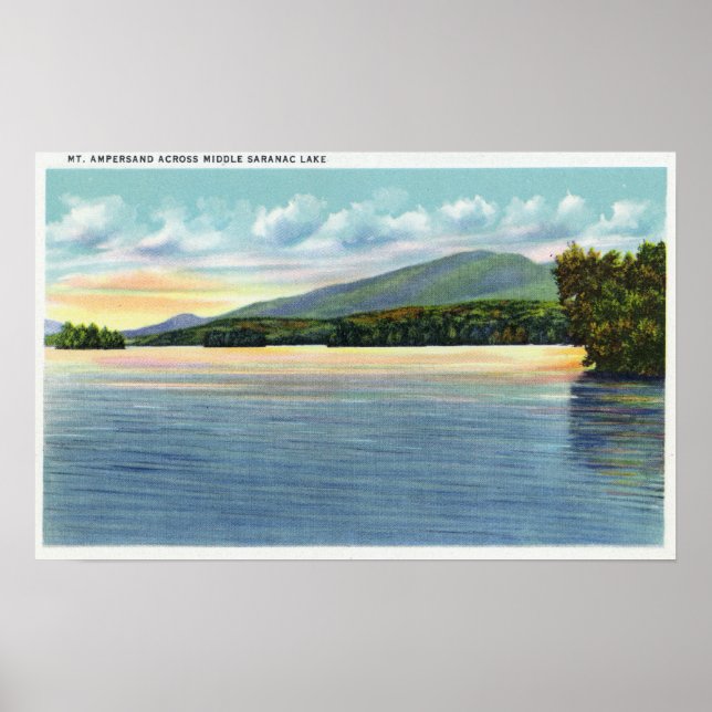 Poster Lac Middle Saranac Vue sur le Mont Ampersand (Devant)