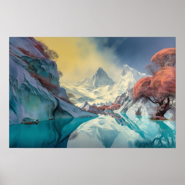 Poster Lac miroir dans les montagnes (Devant)