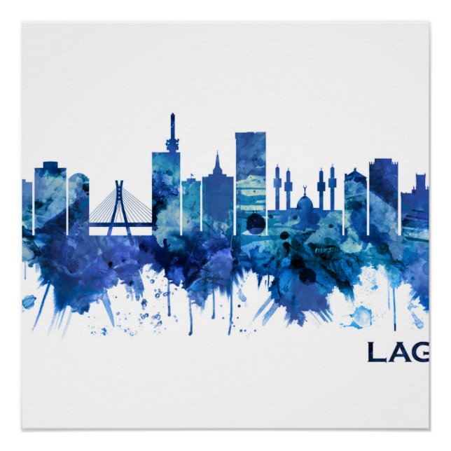 Poster Lac Nigeria Skyline Blue (Devant)