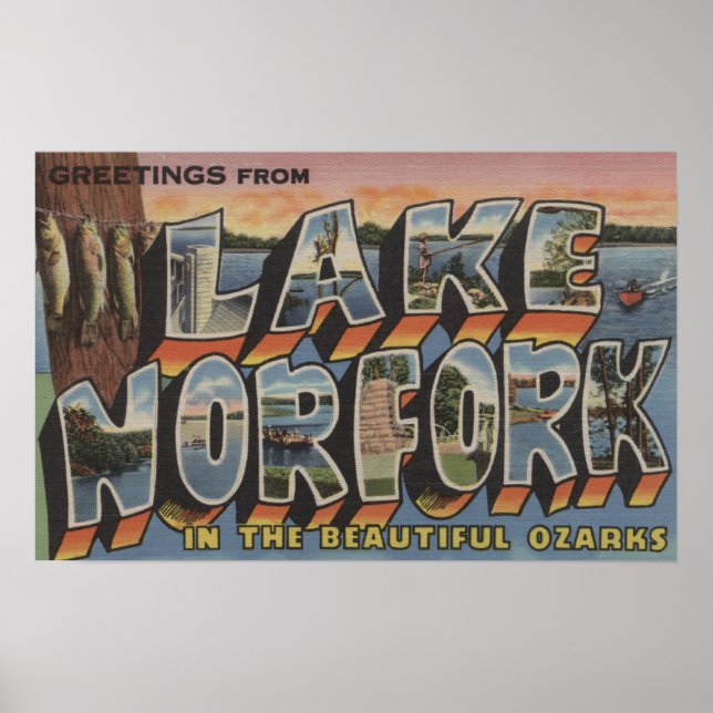Poster Lac Norfork, Arkansas - Scènes de grandes lettres (Devant)