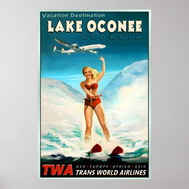 Poster Lac Oconee Géorgie TWA Trans World Airlines (Devant)