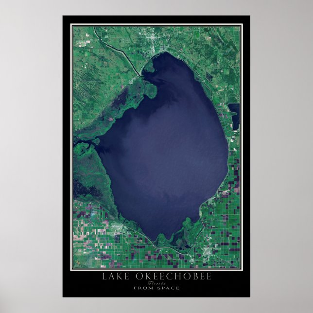 Poster Lac Okeechobee Floride Carte de l'affiche satellit (Devant)