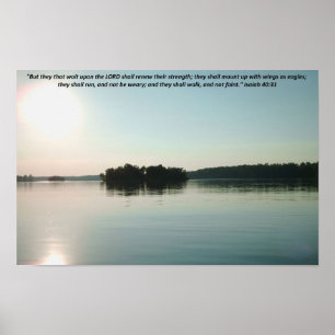 Poster Lac paisible et arbres lointains avec écriture