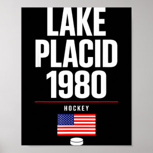 Poster Lac placide 1980 hockey vintage puck usa new york