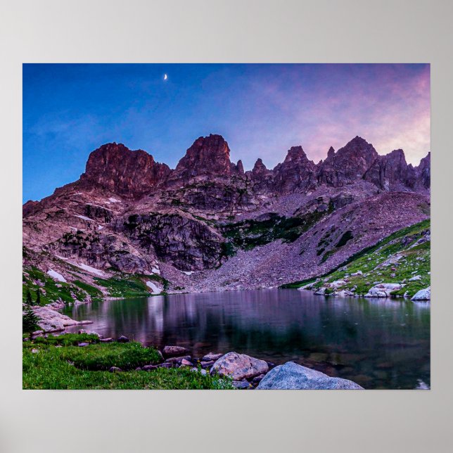 Poster Lac Purple Mountain // Lune Sunset (Devant)