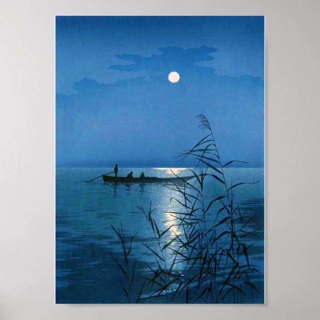 Poster Lac Reed et Pleine lune, Koho Shoda, coupe à bois (Devant)