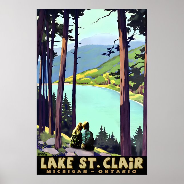 Poster Lac St. Clair Michigan Ontario Fille et Garçon (Devant)