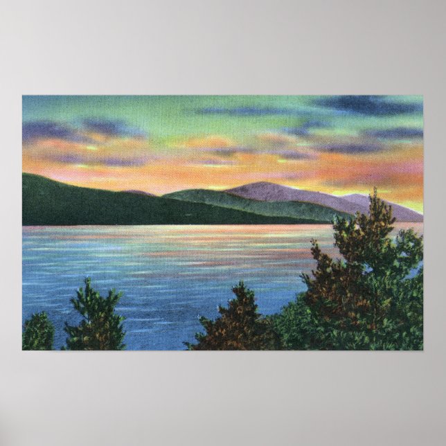 Poster Lac Sunrise Vue sur Buck Mountain (Devant)