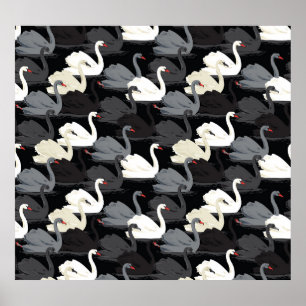 Poster Lac Swan vintage : Motif Monotone.